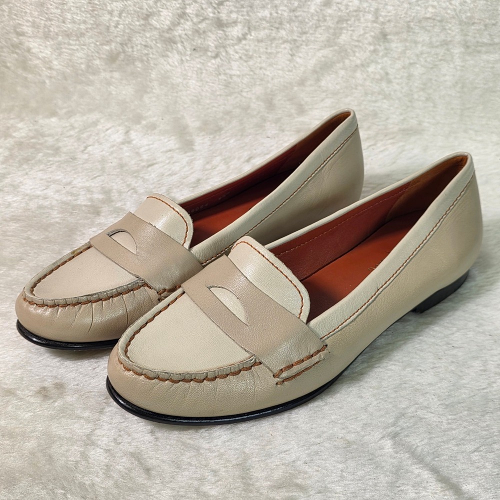 Cole Haan Penny Loafers Shoes Beige Nude Moc Toe Leather NikeAir Womens 8.5 NEW
